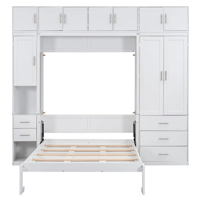 Wood White Fl Size Modern Murphy Bed with Drawers, Lockers, and Wardrobes - image 11