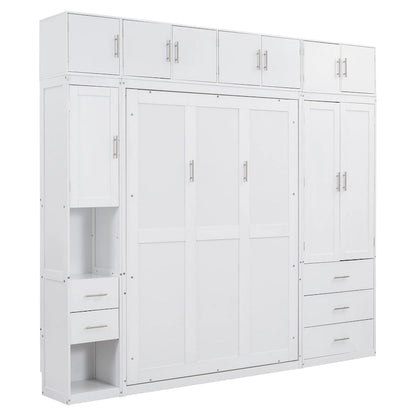 Wood White Fl Size Modern Murphy Bed with Drawers, Lockers, and Wardrobes - image 12
