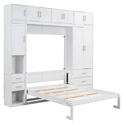 Wood White Fl Size Modern Murphy Bed with Drawers, Lockers, and Wardrobes - image 13