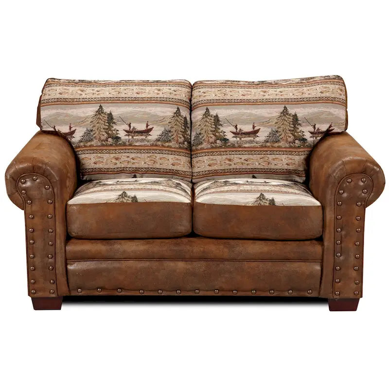 Solid Wood Alpine Lodge Fishing Scene Upholstered 4-piece Seating Set - image 3