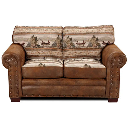 Solid Wood Alpine Lodge Fishing Scene Upholstered 4-piece Seating Set - image 3