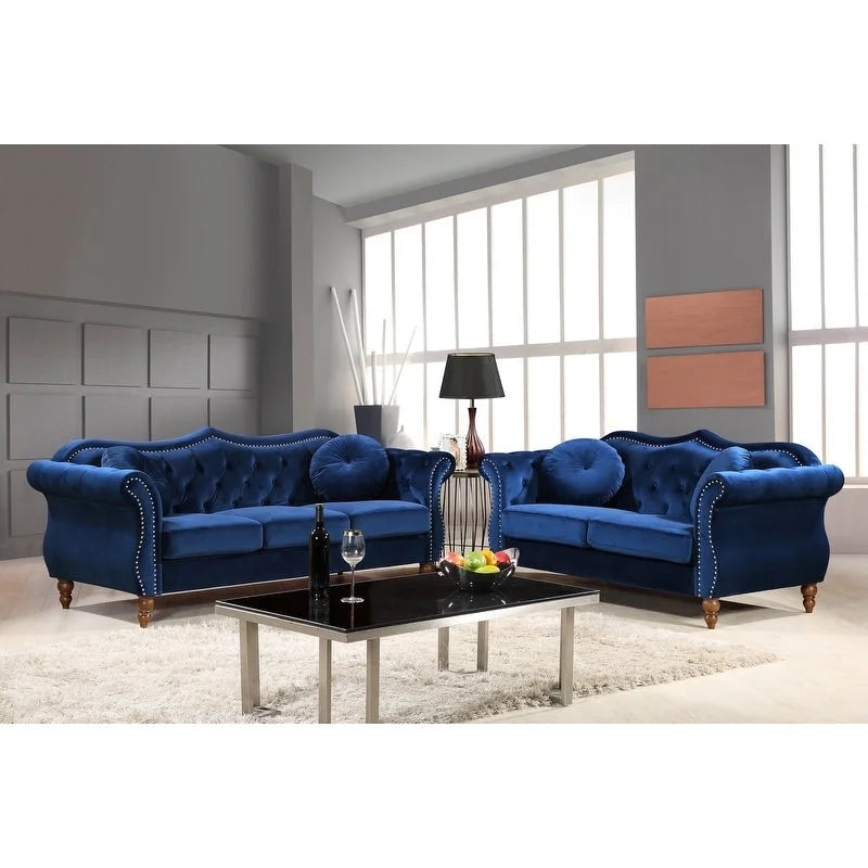 Wood Carbon Classic Nailhead Chesterfield 2 Piece Living Room Set