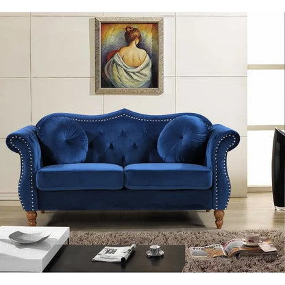 Wood Carbon Classic Nailhead Chesterfield 2 Piece Living Room Set - image 2