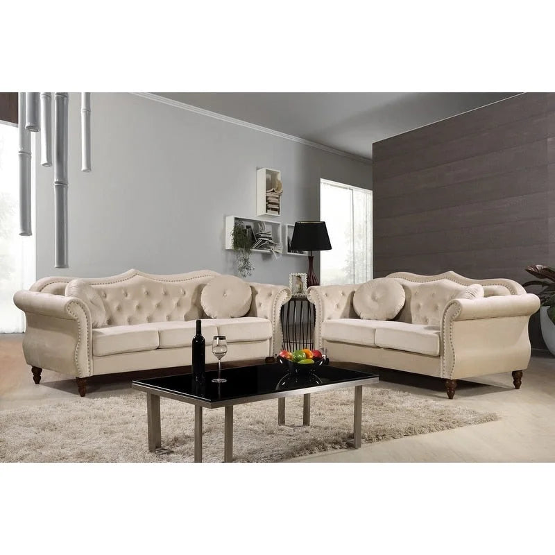 Wood Carbon Classic Nailhead Chesterfield 2 Piece Living Room Set - image 3