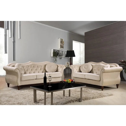 Wood Carbon Classic Nailhead Chesterfield 2 Piece Living Room Set - image 3