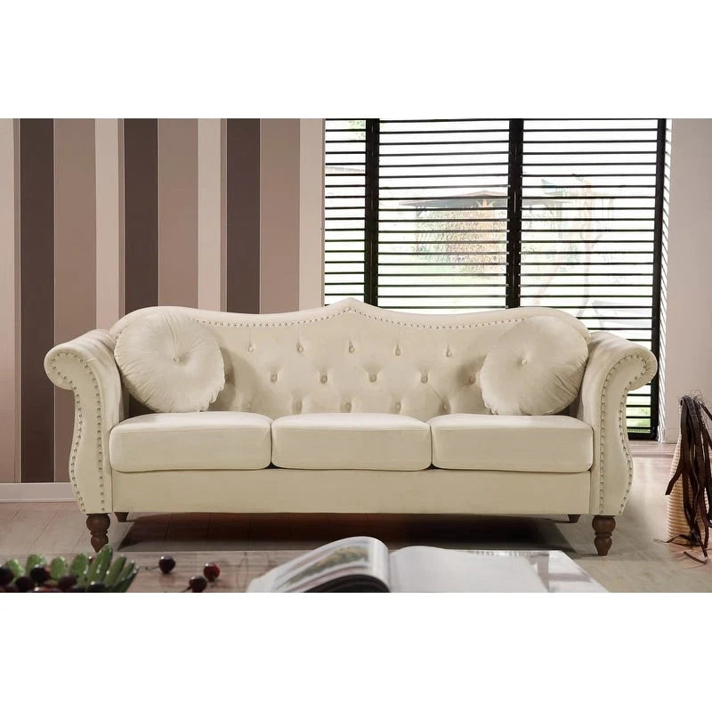 Wood Carbon Classic Nailhead Chesterfield 2 Piece Living Room Set - image 4