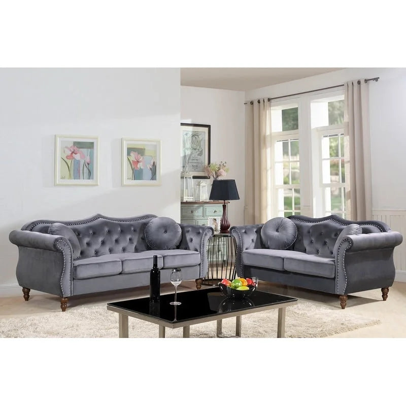 Wood Carbon Classic Nailhead Chesterfield 2 Piece Living Room Set - image 5