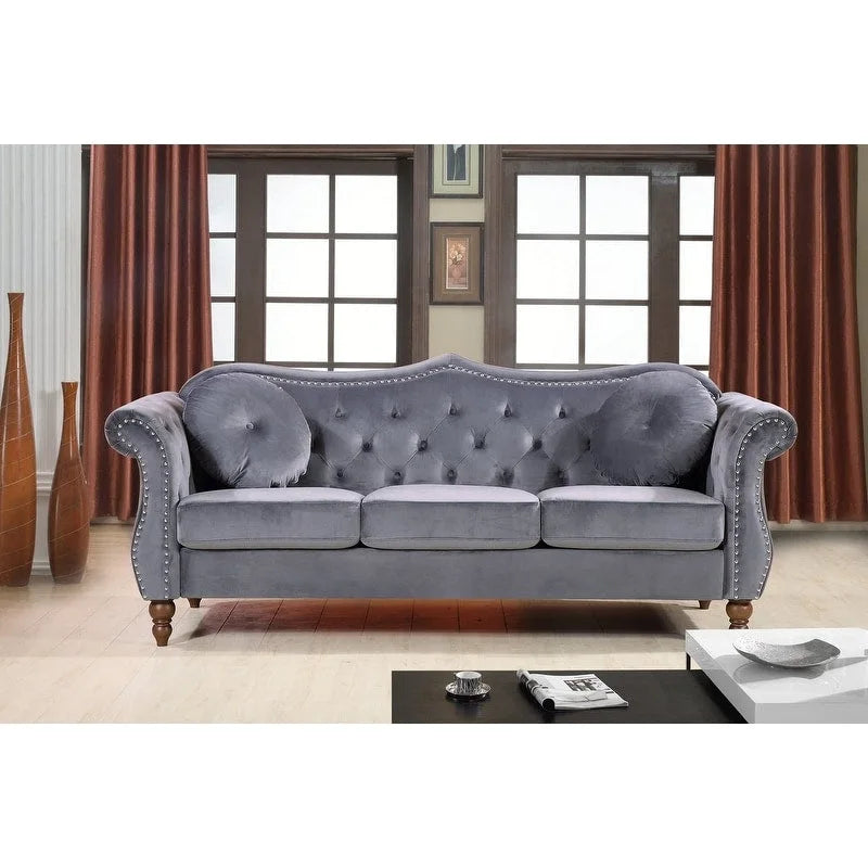 Wood Carbon Classic Nailhead Chesterfield 2 Piece Living Room Set - image 6