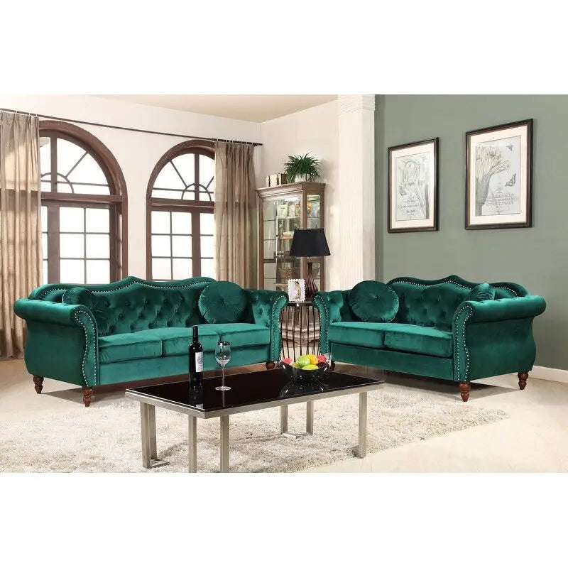 Wood Carbon Classic Nailhead Chesterfield 2 Piece Living Room Set - image 7