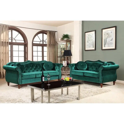 Wood Carbon Classic Nailhead Chesterfield 2 Piece Living Room Set - image 7