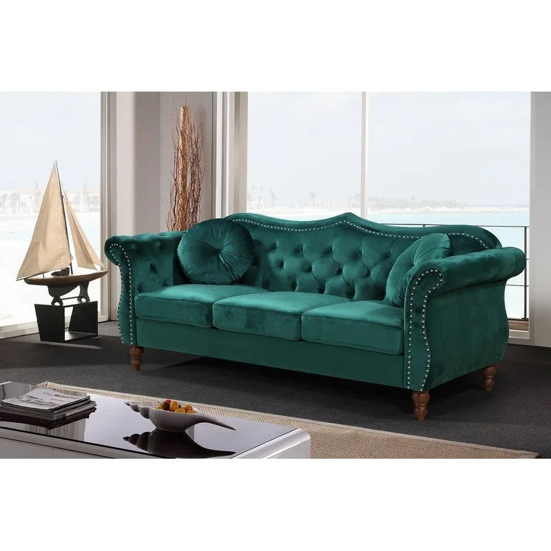 Wood Carbon Classic Nailhead Chesterfield 2 Piece Living Room Set - image 8