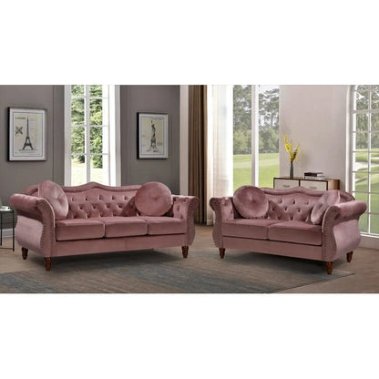 Wood Carbon Classic Nailhead Chesterfield 2 Piece Living Room Set - image 9