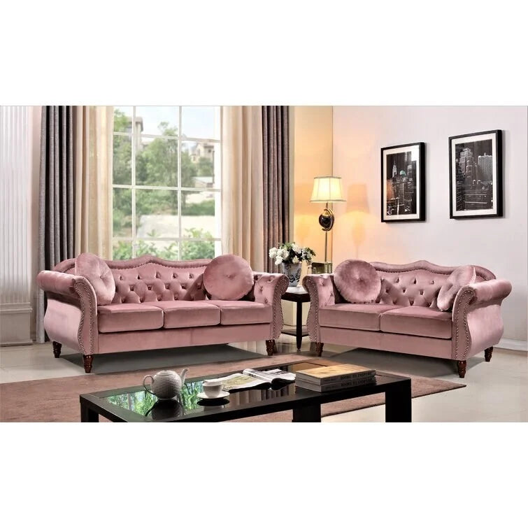 Wood Carbon Classic Nailhead Chesterfield 2 Piece Living Room Set - image 10