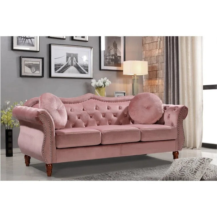 Wood Carbon Classic Nailhead Chesterfield 2 Piece Living Room Set - image 11