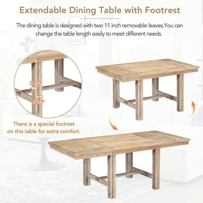 Engineered Wood 6-Piece Dining Kitchen Table Set, Extendable Wood Dining Table, 4 Upholstered Dining Chairs and Bench, Two 11 Removable Leaf - image 5