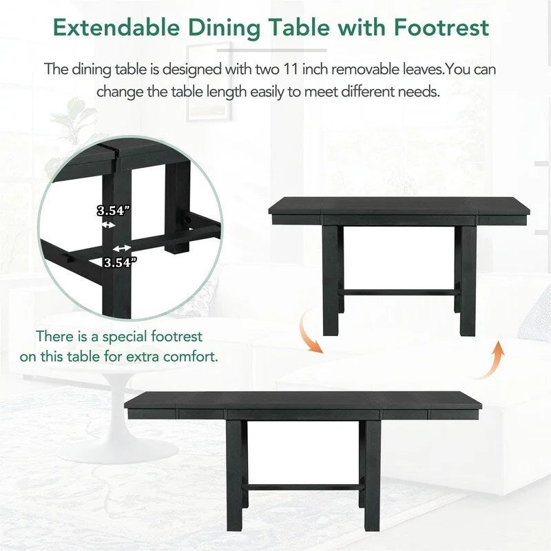 Engineered Wood 6-Piece Dining Kitchen Table Set, Extendable Wood Dining Table, 4 Upholstered Dining Chairs and Bench, Two 11 Removable Leaf - image 27