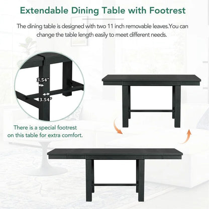 Engineered Wood 6-Piece Dining Kitchen Table Set, Extendable Wood Dining Table, 4 Upholstered Dining Chairs and Bench, Two 11 Removable Leaf - image 27