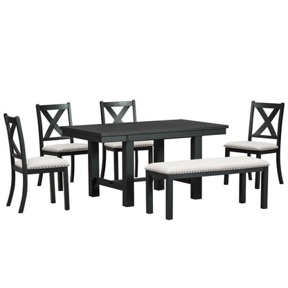 Engineered Wood 6-Piece Dining Kitchen Table Set, Extendable Wood Dining Table, 4 Upholstered Dining Chairs and Bench, Two 11 Removable Leaf - image 28