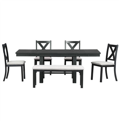 Engineered Wood 6-Piece Dining Kitchen Table Set, Extendable Wood Dining Table, 4 Upholstered Dining Chairs and Bench, Two 11 Removable Leaf - image 31
