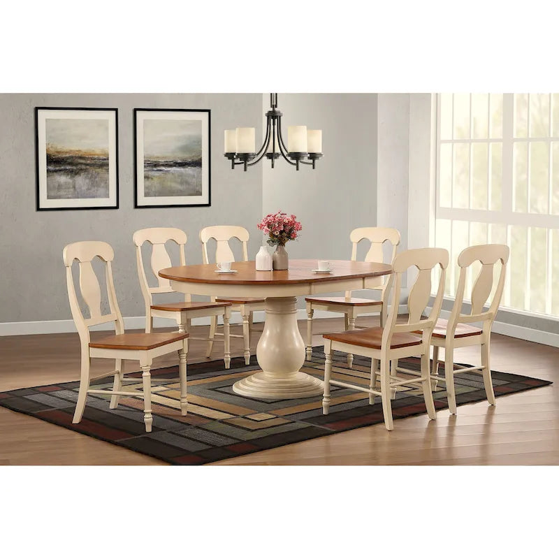 Wood Antiqued Caramel Biscotti Napoleon Back 7-Piece Bella Dining Set - image 1