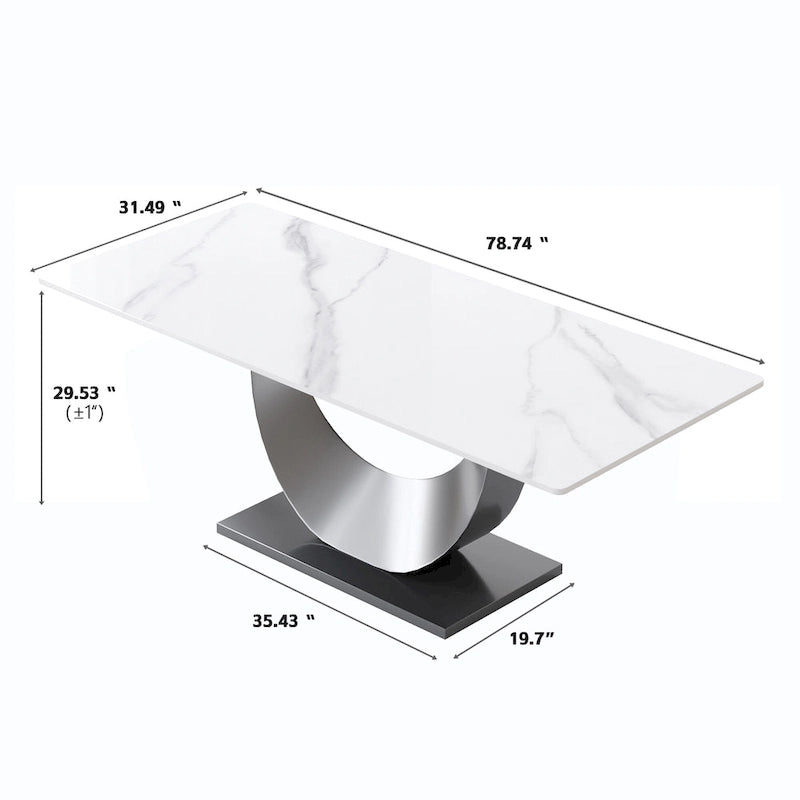 Metal 79 Marble Dining Table for 10, Modern Rectangle Kitchen Table with U Shape Pedestal Base - image 3