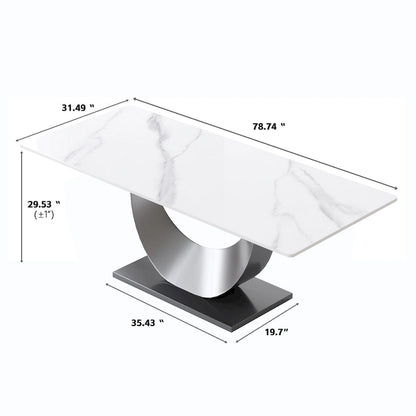 Metal 79 Marble Dining Table for 10, Modern Rectangle Kitchen Table with U Shape Pedestal Base - image 3