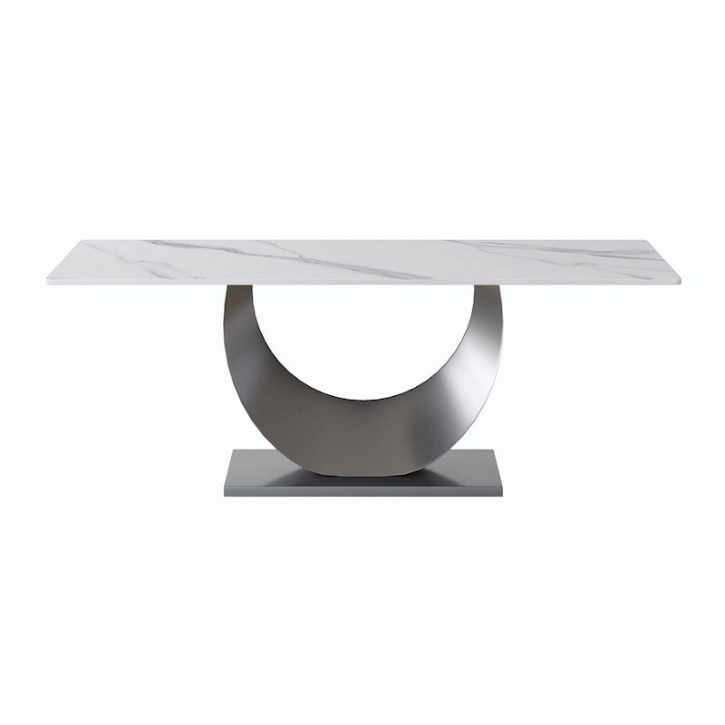Metal 79 Marble Dining Table for 10, Modern Rectangle Kitchen Table with U Shape Pedestal Base - image 4