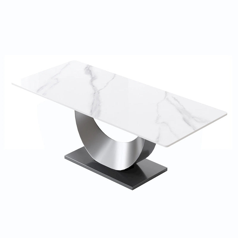Metal 79 Marble Dining Table for 10, Modern Rectangle Kitchen Table with U Shape Pedestal Base - image 5