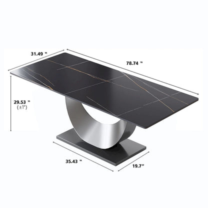 Metal 79 Marble Dining Table for 10, Modern Rectangle Kitchen Table with U Shape Pedestal Base - image 8