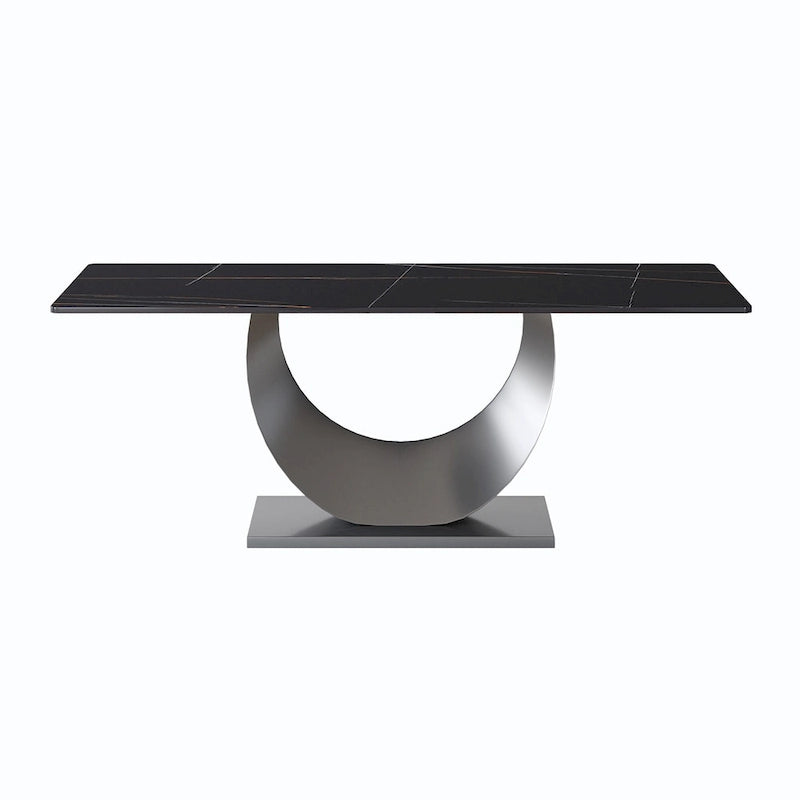 Metal 79 Marble Dining Table for 10, Modern Rectangle Kitchen Table with U Shape Pedestal Base - image 9