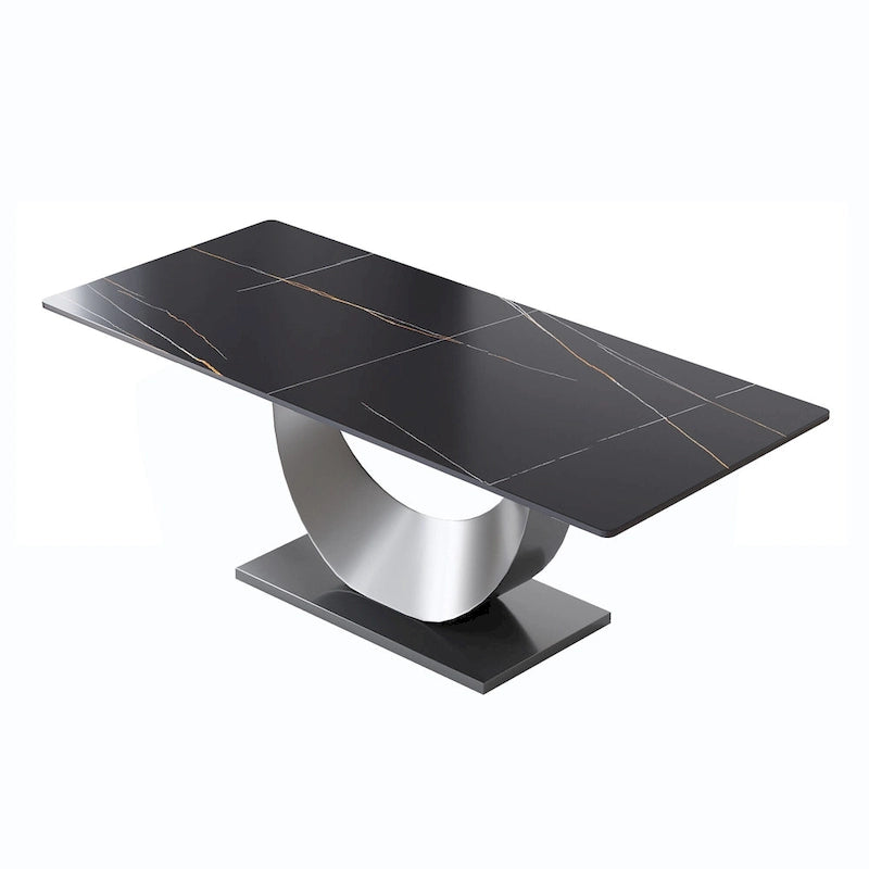 Metal 79 Marble Dining Table for 10, Modern Rectangle Kitchen Table with U Shape Pedestal Base - image 10