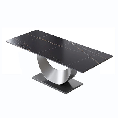 Metal 79 Marble Dining Table for 10, Modern Rectangle Kitchen Table with U Shape Pedestal Base - image 10