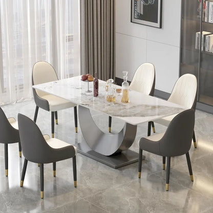 Metal 79 Marble Dining Table for 10, Modern Rectangle Kitchen Table with U Shape Pedestal Base - image 11