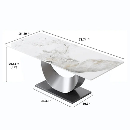 Metal 79 Marble Dining Table for 10, Modern Rectangle Kitchen Table with U Shape Pedestal Base - image 13