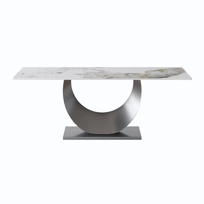Metal 79 Marble Dining Table for 10, Modern Rectangle Kitchen Table with U Shape Pedestal Base - image 14