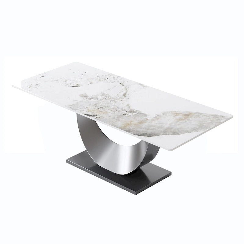 Metal 79 Marble Dining Table for 10, Modern Rectangle Kitchen Table with U Shape Pedestal Base - image 15