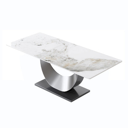 Metal 79 Marble Dining Table for 10, Modern Rectangle Kitchen Table with U Shape Pedestal Base - image 15