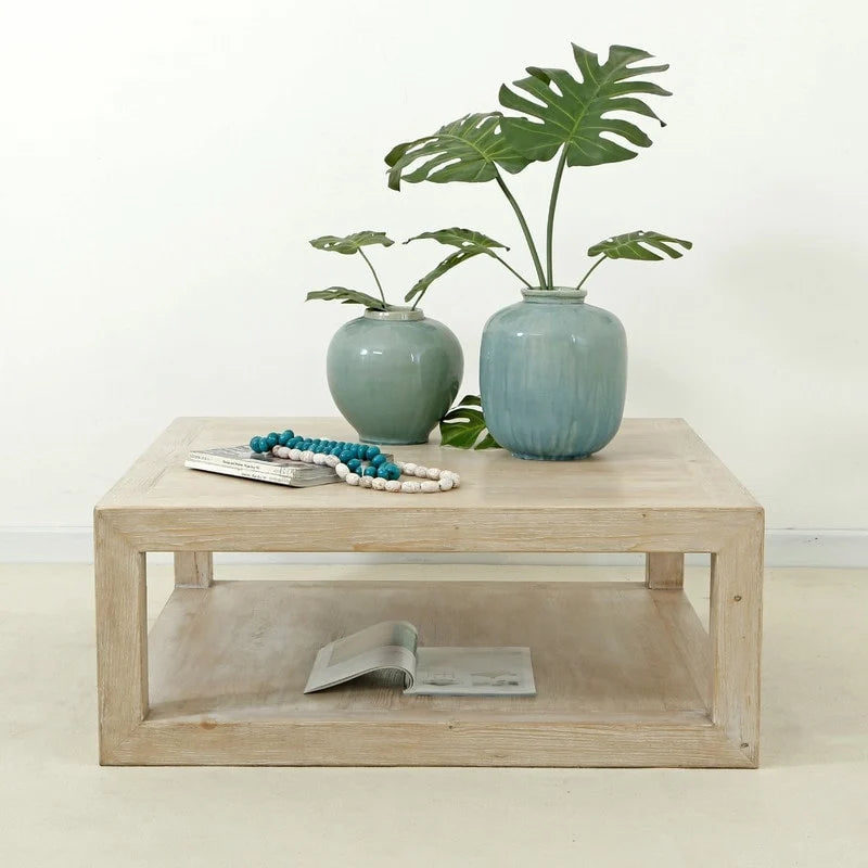 Artissance 39.4L Square Weathered White Washed Wood Indoor Peking Grand Framed Coffee Table - image 5