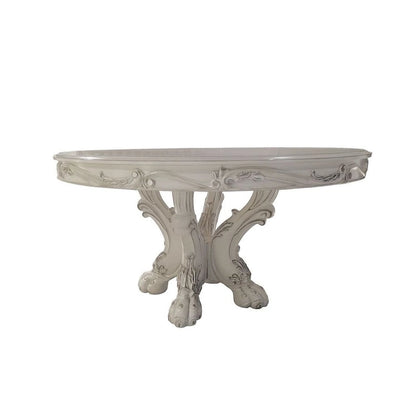 60Dia Round Dining Table with Wooden Legs in Bone White - image 1