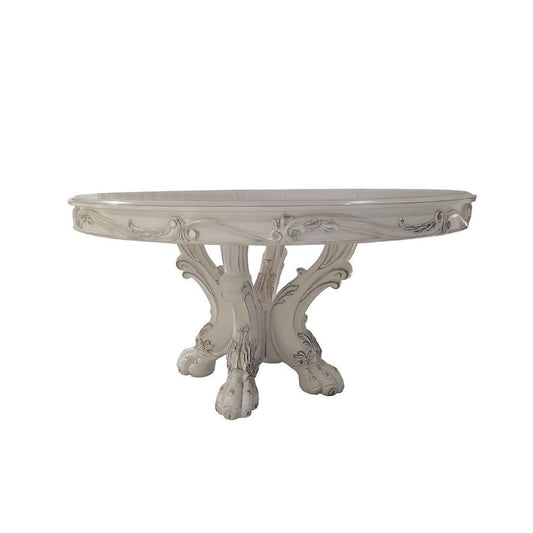 60Dia Round Dining Table with Wooden Legs in Bone White - image 1