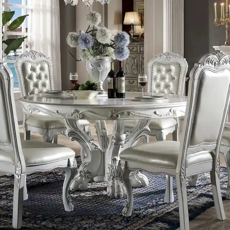 60Dia Round Dining Table with Wooden Legs in Bone White - image 2
