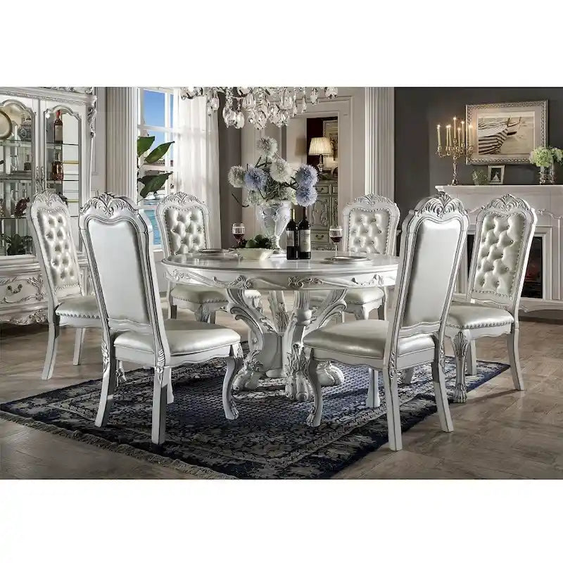 60Dia Round Dining Table with Wooden Legs in Bone White - image 5