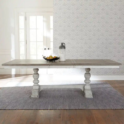 Wood Whitney Antique Linen & Weathered Gray 6 Piece Trestle Table Set - image 8