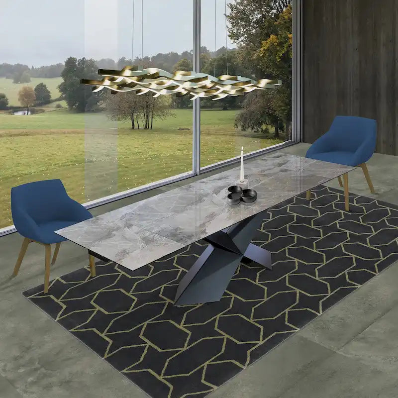 Metal Davee Grey Ceramic Extendable Dining Table - 70.87/106.31*35.43*29.53inches