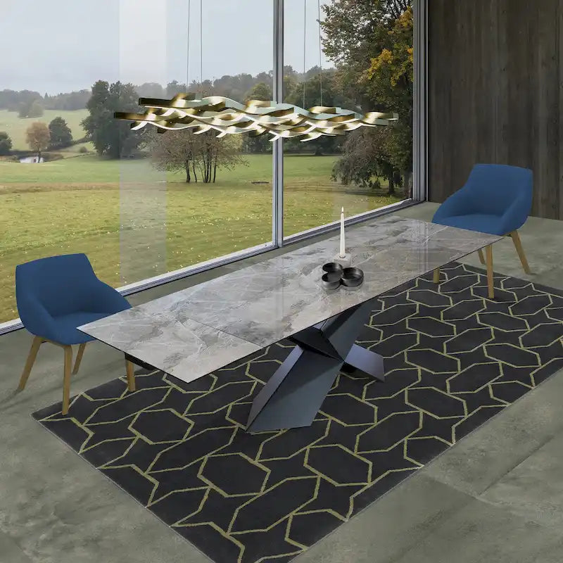 Metal Davee Grey Ceramic Extendable Dining Table - 70.87/106.31*35.43*29.53inches - image 1