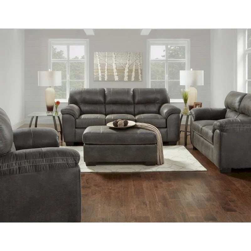 Leather Roundhill Furniture Tirana Contemporary Fabric Pillow- Arm 4-Piece Sofa Set in Sequoia Ash - image 1