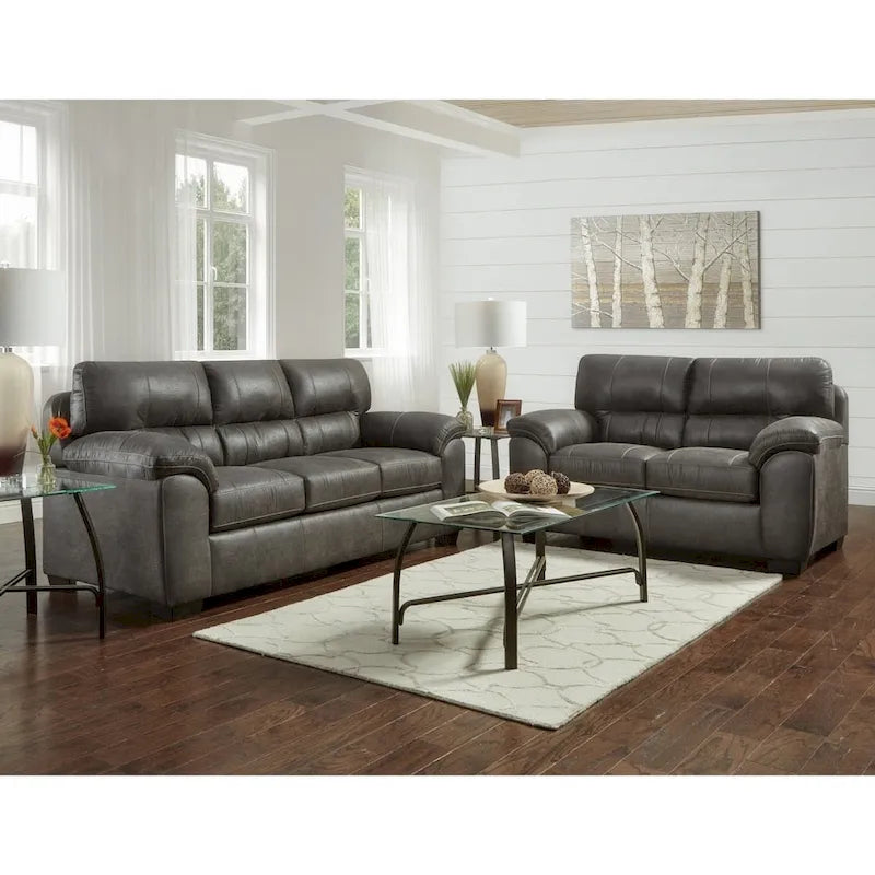 Leather Roundhill Furniture Tirana Contemporary Fabric Pillow- Arm 4-Piece Sofa Set in Sequoia Ash - image 2