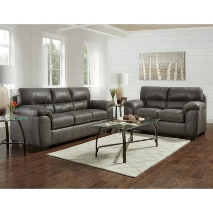 Leather Roundhill Furniture Tirana Contemporary Fabric Pillow- Arm 4-Piece Sofa Set in Sequoia Ash - image 2