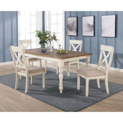 Engineered Wood Roundhill Furniture Prato 5-piece Dining Table Set With Cross Back Chairs, Antique White and Distressed Oak - image 1