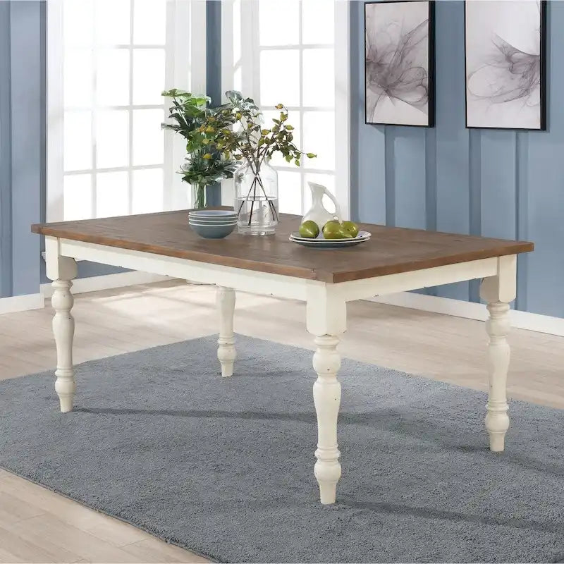 Engineered Wood Roundhill Furniture Prato 5-piece Dining Table Set With Cross Back Chairs, Antique White and Distressed Oak - image 2